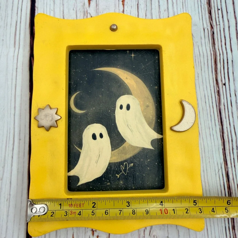 Yellow Celestial Ghost Art Print Decoupage in Upcycled Plastic Frame 5x7